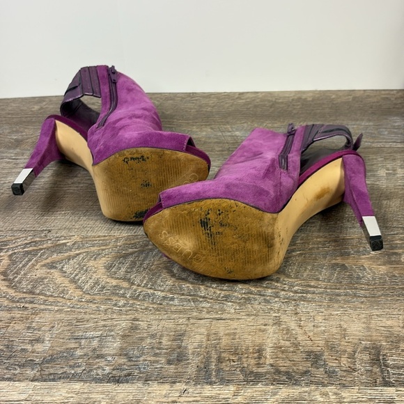 Guess Purple Suede Platform Peep-Toe Stiletto Booties Size 6 - Picture 5 of 14